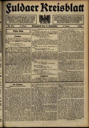 Erste Ausgabe vom Samstag, den 17. September 1910.