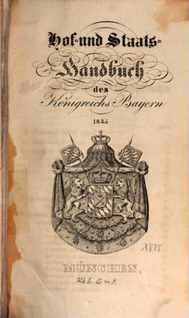 Hof- und Staatshandbuch des Königreichs Bayern. 1835, 1835