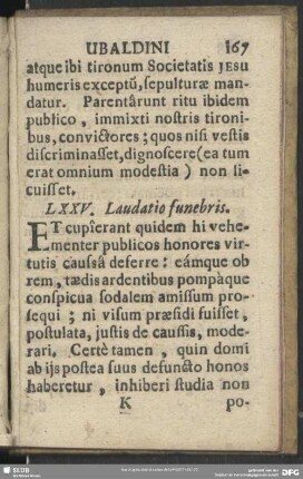 LXXV. Laudatio funebris