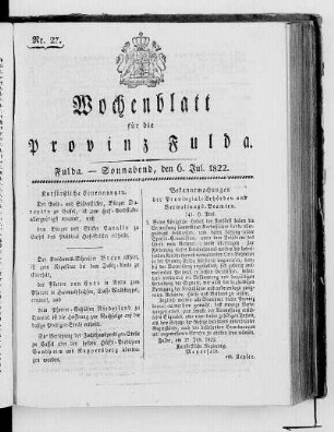 Nr. 27, Ausgabe vom 6. Juli 1822