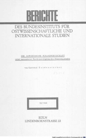 Die sowjetische Finanzwirtschaft unter besonderer Berücksichtigung des Staatshaushalts