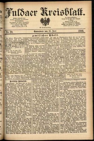 Erste Ausgabe vom Samstag, den 15. Juni 1901.