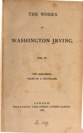 The works of Washington Irving, 4.. The Alhambra. Tales of a Traveller