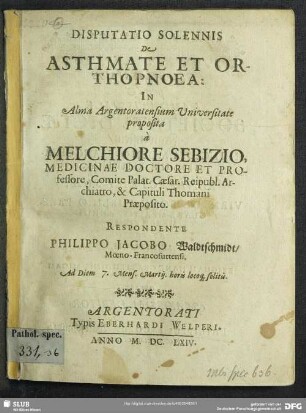 Disputatio solennis de asthmate et orthopnoea