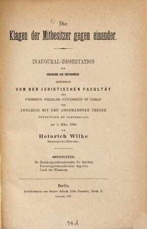 Die Klagen der Mitbesitzer gegen einander