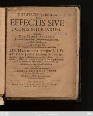 Disputatio Iuridica De Effectis Sive Poenis Iniuriarum