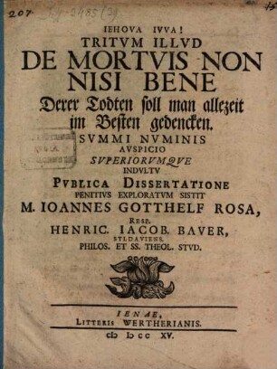 Tritvm Illvd De Mortvis Non Nisi Bene