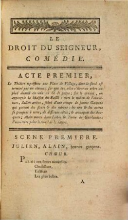 Le droit du seigneur : Comedie
