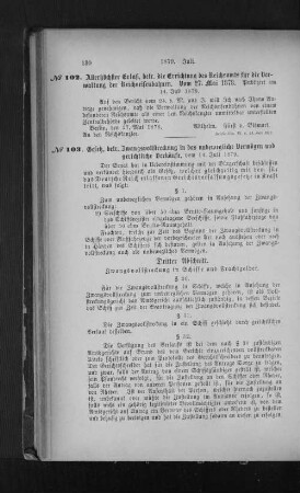No. 102 Allerhöchster Erlaß, betr. die Errichtung des Reichsamts für die Verwaltung der Reichseisenbahnen. Vom 27. Mai 1878.