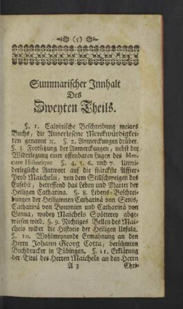 Summarischer Inhalt des Zwenten Theils.
