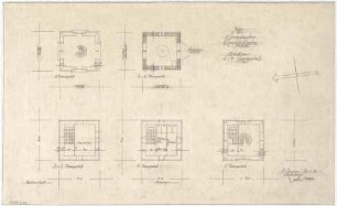 Gsaenger, Gustav; Kassel (Hessen); Kreuzkirche, Wiederaufbau - Tektur zum Eingabeplan, Turm (Grundrisse 2. OG - 9. OG)