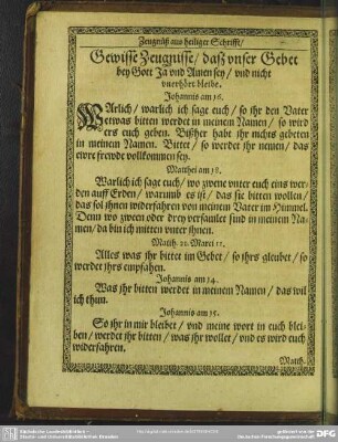 Gewisse Zeugnisse, daß unser Gebet bey Gott Ja und Amen sey, und nicht unerhört bleibe