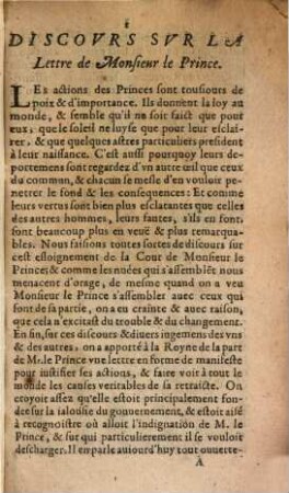 Discovrs Svr La Lettre De Monsievr Le Prince