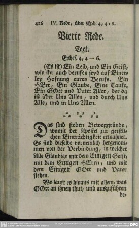 Vierte Rede. Text. Ephes. 4, 4-6