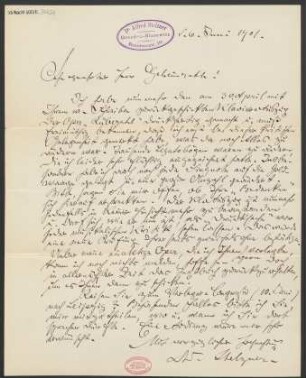 Brief an Ludwig Strecker  und B. Schott's Söhne : 06.06.1901