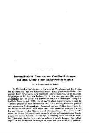 Sammelbericht über neuere Veröffentlichungen auf dem Gebiete der Naturwissenschaften