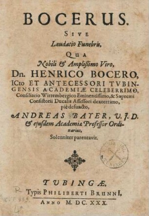 [Henricus] Bocerus : sive laudatio funebris