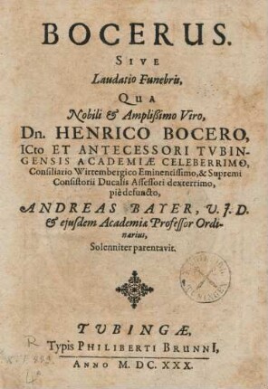 [Henricus] Bocerus : sive laudatio funebris
