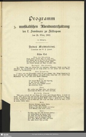 Programm zur 3. musikalischen Abendunterhaltung im k. Seminare zu Zschopau den 26. März 1882