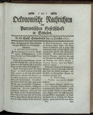 XLIII. Stück. Sonnabends den 25 October 1777.