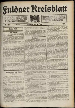 Erste Ausgabe vom Mittwoch, den 04. Juni 1913.