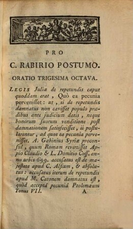 M. Tullii Ciceronis Opera, 7. Orationes Pro C. Rabirio Postumo ...