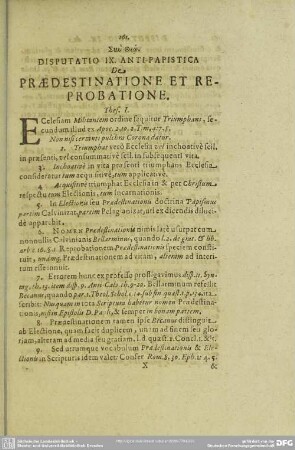 Disputatio IX. Anti-Papistica De Praedestinatione Et Reprobatione