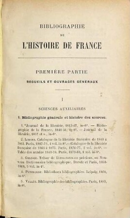 Bibliographie de l'histoire de France : catalogue méthodique et chronologique de sources et des ouvrages relatifs à l'histoire de France depuis les origines jusqu'en 1789
