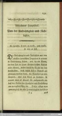 Achtzehntes Hauptstück. Von der Aufrichtigkeit und Redlichkeit