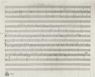 Das eheliche Glück (Intermezzo) op. 72. Sieben Particell-Skizzenblätter von Richard Strauss, Garmisch 1919. Autograph, Bleistift; 27 x 35 cm. Erster Aufzug zweite Szene (Rodelbahn), Blatt 6v. Dresden: SLUB Mus. 9099-F-26a
