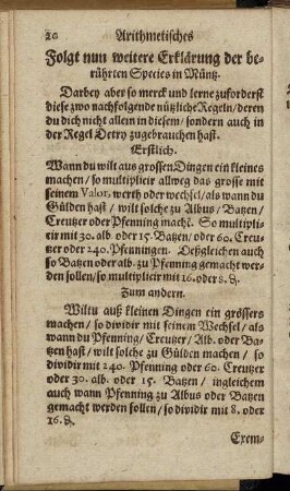 Folgt nun weitere Erklärung der berührten Species in Müntz.