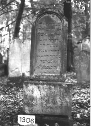 Grabstein 1306 (Index: 99900172) Material: Sandstein Zustand: stark verwittert Maße HxBxT: 140x56x28 cm Beschreibung: augesockelte Stele mit abgeflachtem Dreiecksabschluss, Stele steht nicht mehr standfest auf dem Sockel: Grabstein 1306