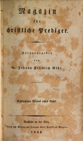 Magazin für christliche Prediger. 16. 1843