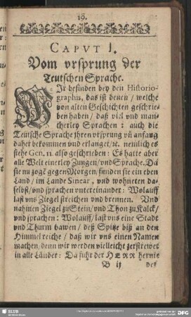 Caput I. Vom ursprung der Teutschen Sprache
