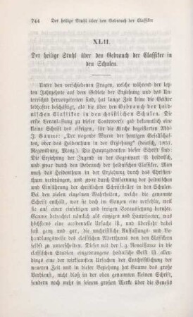 744-749 Der heilige Stuhl über den Gebrauch der Classiker in den Schulen