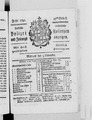 45tes Stück., Ausgabe vom 9. November 1791