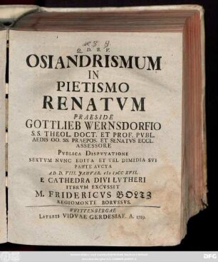 Osiandrismum In Pietismo Renatvm