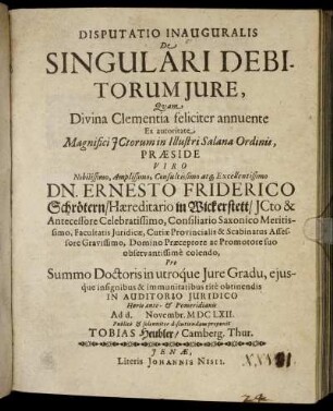 Disputatio Inauguralis De Singulari Debitorum Iure