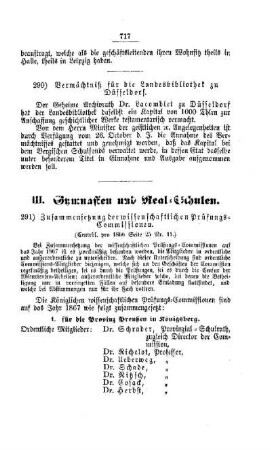 Zusammensetzung der wissenschaftlichen Prüfungs-Commissionen : [III. Gymnasien und Real-Schulen]