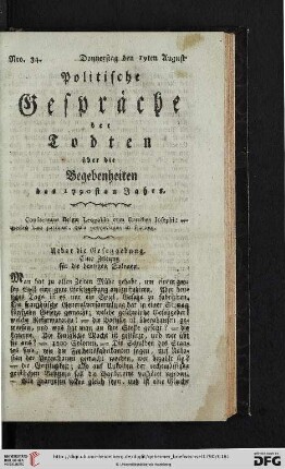 Ueber die Gesetzgebung. Eine Zeitung für die heutigen Solonen