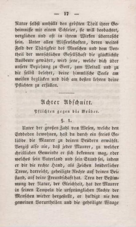 Achter Abschnitt. Pflichten gegen die Brüder