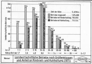 Landwirtschaftliche Betriebe nach Größenklassen und Anteil an Rindvieh- und Kuhhaltung (1971)