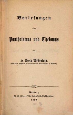 Vorlesungen über Pantheismus und Theismus
