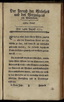 23stes Stück. Den 14ten August 1773.