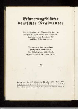 Die Geschichte des Reserve-Infanterie-Regiments Nr. 59 im Weltkriege (1914 - 1918) : nach amtlichen Unterlagen und Berichten der Mitkämpfer