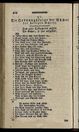 XV. Die Ordnungsfolge der Bücher der heiligen Schrift.