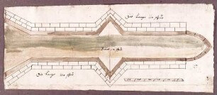 Querschnitt des Mittelpfeilers der Brücke, mit Eisbrecher (15,5 x 38 cm)