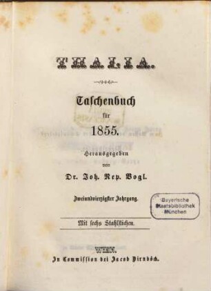 Thalia : Taschenbuch für d. Jahr .... 1855 = Jg. 42
