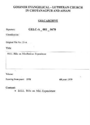 B.E.L. Bills on Miscellenius Expenditure