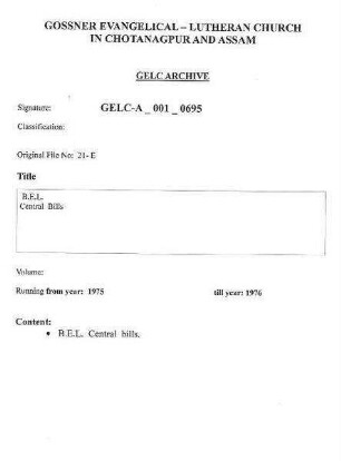 B.E.L. Central Bills
